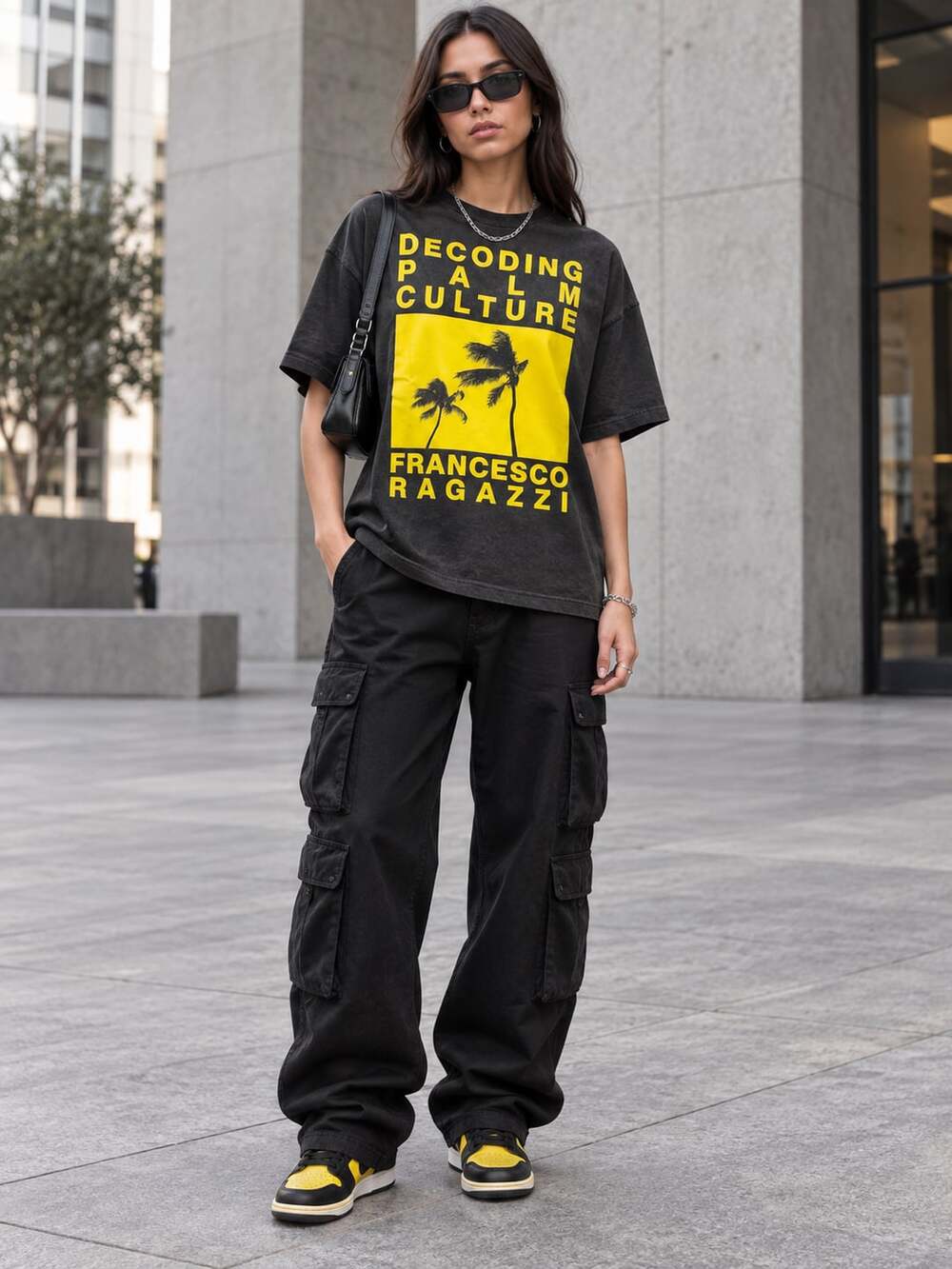 Palm Angels Decoding Palm Culture Tee XXS Black Yellow Streetwear Oversized